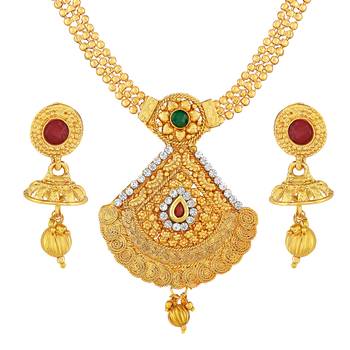 Traditional Cone Shape Gold toned Necklace Set For Women 3