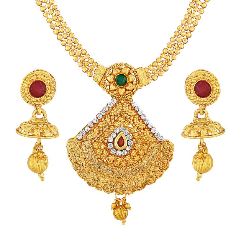 Traditional Cone Shape Gold toned Necklace Set For Women
