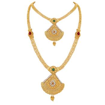 Traditional Cone Shape Gold toned Necklace Set For Women 4