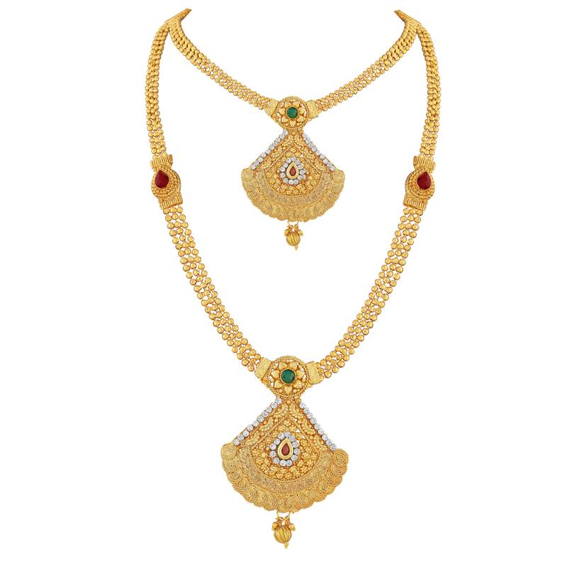 Traditional Cone Shape Gold toned Necklace Set For Women