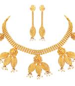 Traditional Leaf Shape 1 Gram Gold plated Choker Necklace Set For Women