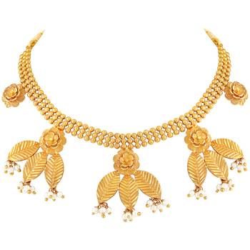 Traditional Leaf Shape 1 Gram Gold plated Choker Necklace Set For Women 3