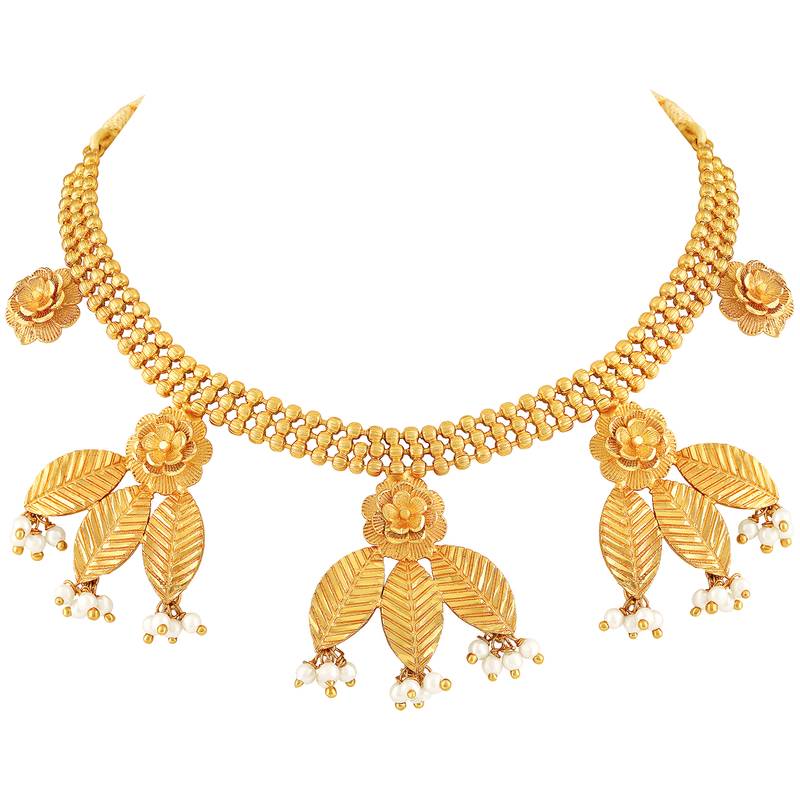 Traditional Leaf Shape 1 Gram Gold plated Choker Necklace Set For Women