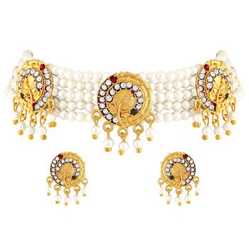 Traditional Meenakari Gold toned Choker Pearl Necklace Set For Women 1