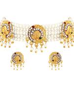 Traditional Meenakari Gold toned Choker Pearl Necklace Set For Women