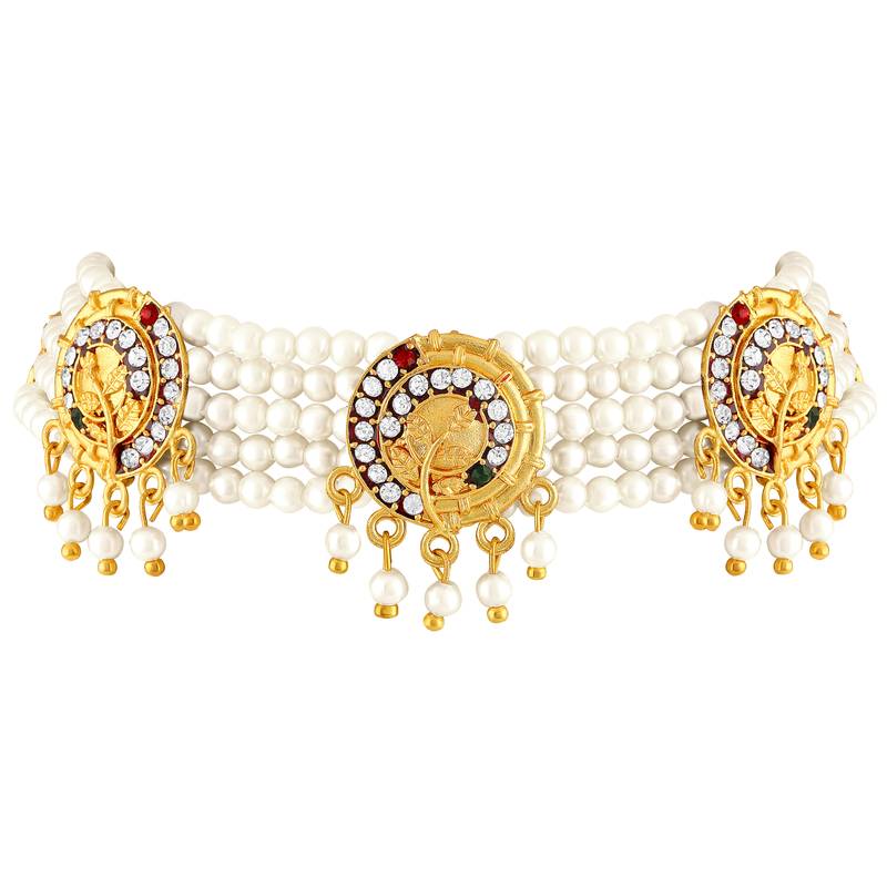 Traditional Meenakari Gold toned Choker Pearl Necklace Set For Women