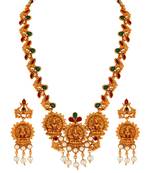 Kundan Pearl Studded Laxmi Peacock design Temple Necklace Set for Women and Girls