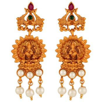 Kundan Pearl Studded Laxmi Peacock design Temple Necklace Set for Women and Girls 5