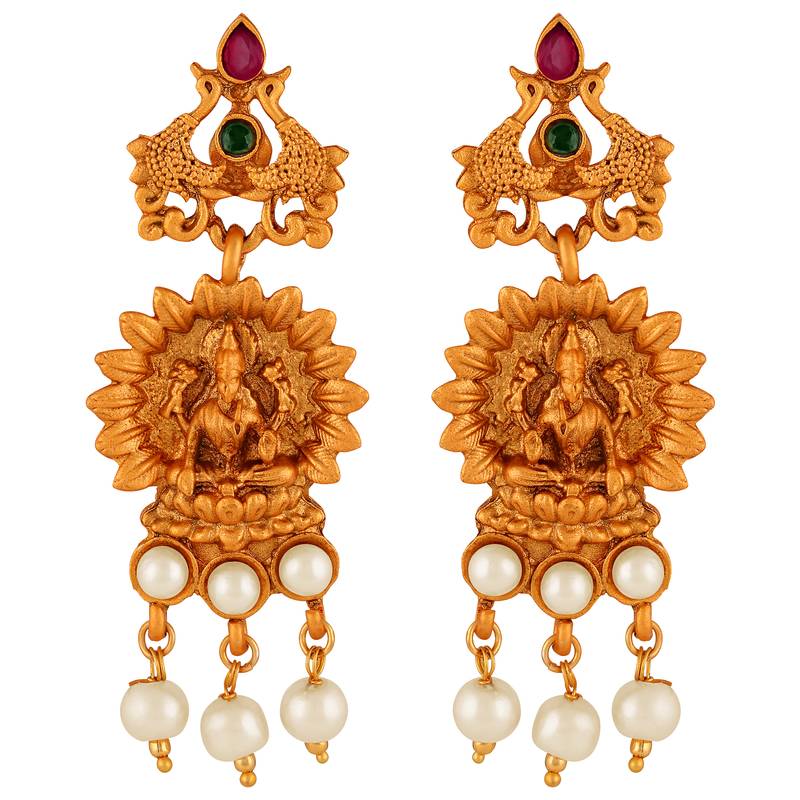 Kundan Pearl Studded Laxmi Peacock design Temple Necklace Set for Women and Girls