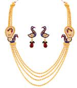 Traditional Peacock Gold toned Multi string Necklace Set For Women
