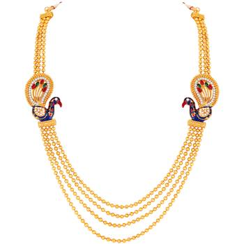 Traditional Peacock Gold toned Multi string Necklace Set For Women 3
