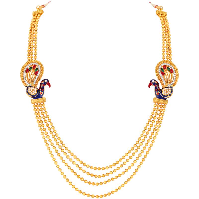 Traditional Peacock Gold toned Multi string Necklace Set For Women