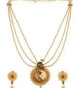 Peacock Indpired meenakari Gold toned Multi String Necklace Set For Women