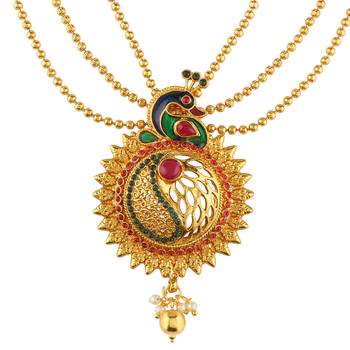 Peacock Indpired meenakari Gold toned Multi String Necklace Set For Women 4