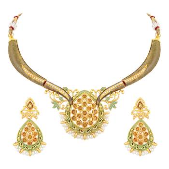 Gold toned Choker Pearls Beads Necklace Set For Women 1