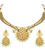 Gold toned Choker Pearls Beads Necklace Set For Women
