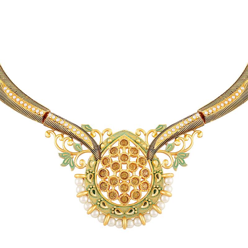 Gold toned Choker Pearls Beads Necklace Set For Women