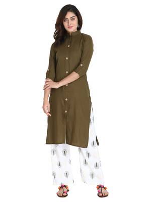 Women's Dark Green Rayon kurti 1