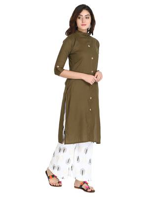 Women's Dark Green Rayon kurti 3