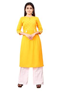 Women's Yellow Rayon kurti 1