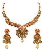Kundan Pearl Studded Gold toned Necklace Set For Women