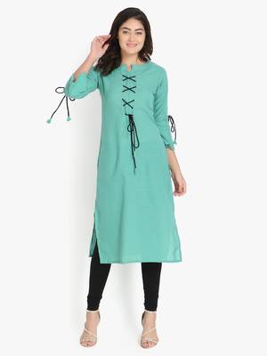 Women's Rama Green Rayon kurti 1
