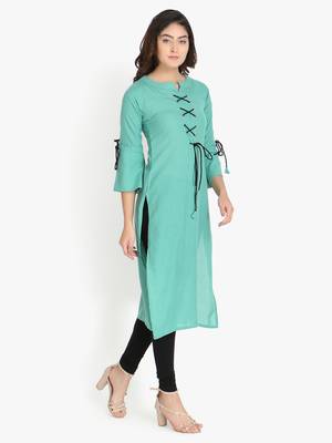 Women's Rama Green Rayon kurti 3