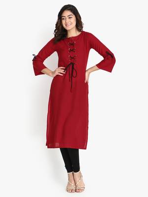 Women's Maroon Rayon kurti 1
