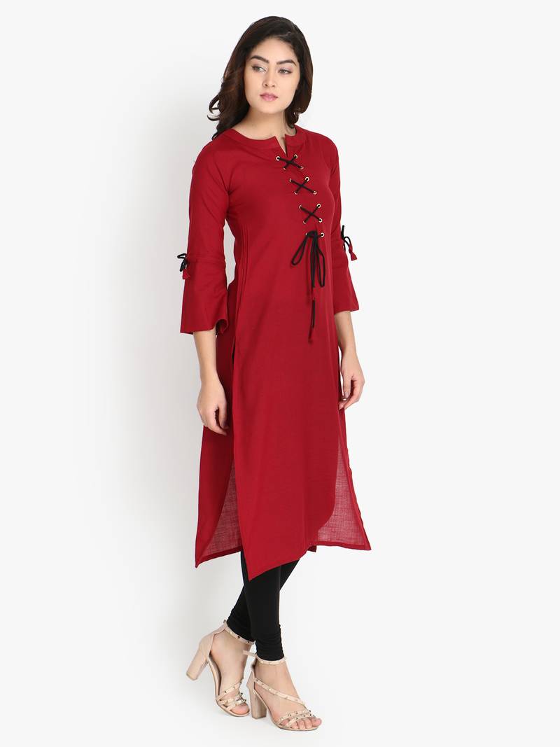 Women's Maroon Rayon kurti