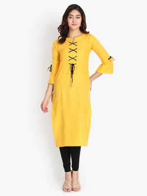Women's Yellow Rayon kurti 1