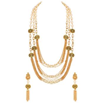 Traditional Gold toned Multi Layered Ranihaar Pear Necklace Set For Women 2