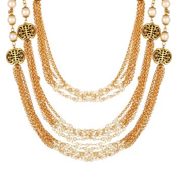 Traditional Gold toned Multi Layered Ranihaar Pear Necklace Set For Women 3