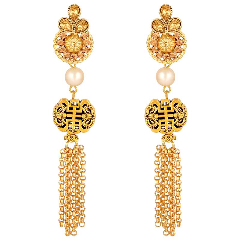 Traditional Gold toned Multi Layered Ranihaar Pear Necklace Set For Women