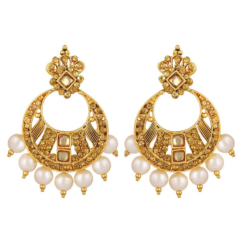 Kundan Pearl Studded Gold toned Necklace Set For Women