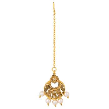 Kundan Pearl Studded Gold toned Necklace Set For Women 5