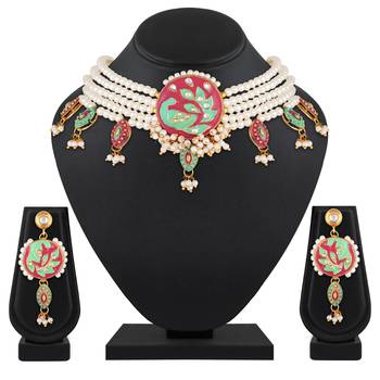 Peacock Inspired Kundan Pearl Studded Gold toned Necklace Set For Women 1
