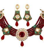 designer Kundan Beaded Gold toned Choker Necklace Set For Women