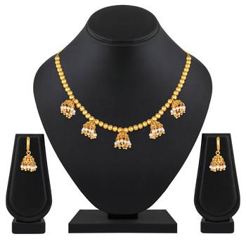 Traditional look Gold toned Choker Necklace set for Women and Girls 2