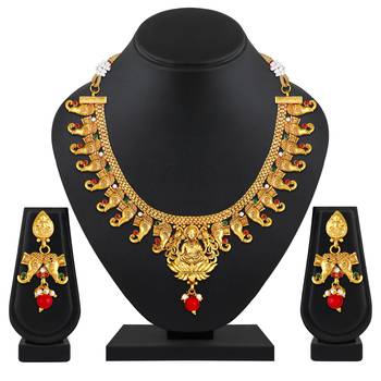 Traditional wedding wear 18 k Gold tone Temple Necklace Set 1