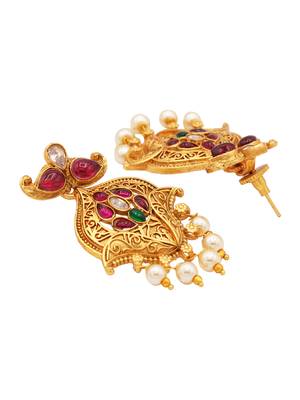 Wedding wear Multicolor Kundan Pearl Studded Necklace Set 4