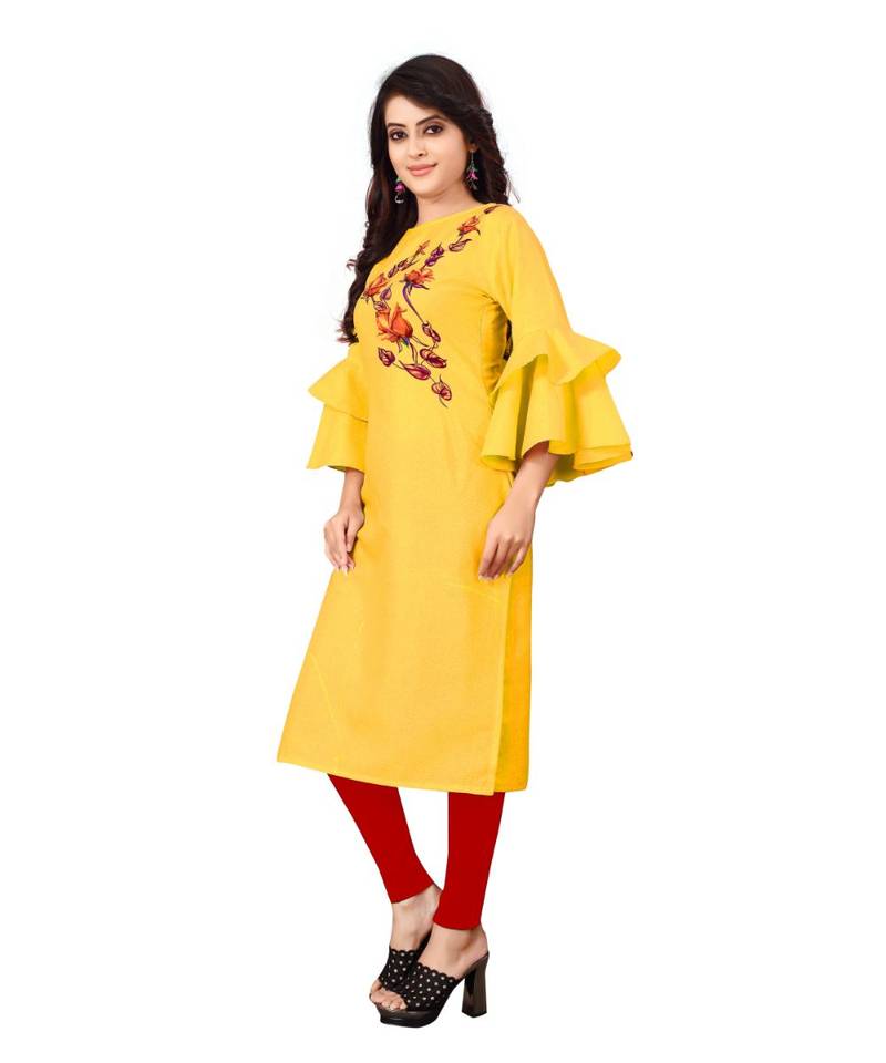 Women's Yellow Rayon kurti