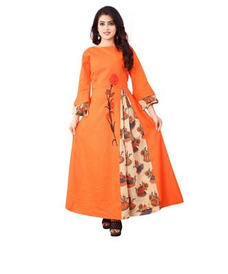 Women's Orange Rayon kurti 1