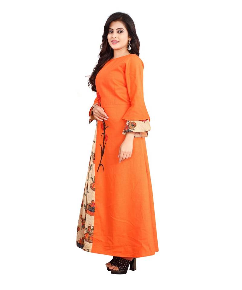 Women's Orange Rayon kurti