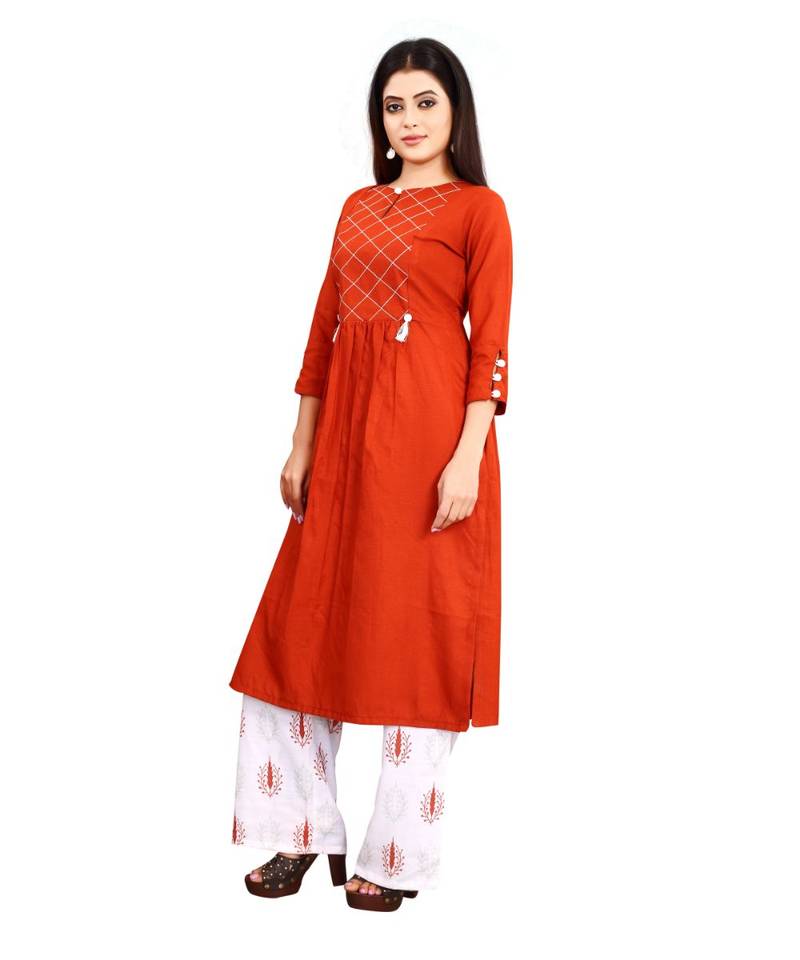 Women's Orange Rayon kurti