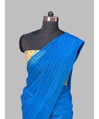 Sindur blouse work chiffon lapis blue with contrast blouse 2
