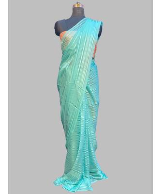 Sindur blouse work chiffon turquoise blue with contrast blouse 1