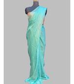 Sindur blouse work chiffon turquoise blue with contrast blouse