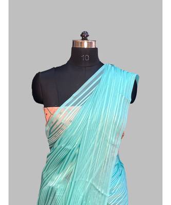 Sindur blouse work chiffon turquoise blue with contrast blouse 2