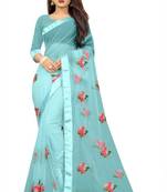 Sky Fancy Net Fabric Saree With Blouse Piece