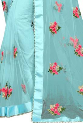 Sky Fancy Net Fabric Saree With Blouse Piece 2